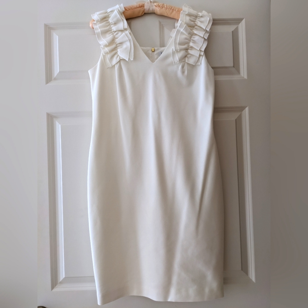 Trina Turk Jazzy ruffle shoulder dress off white bride 8 sheath